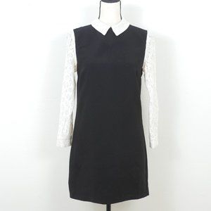 Forever 21 Black Long Sleeve White Lace Collar Retro Size Small Dress